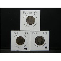 1904, 05, 06 V Nickels