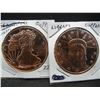 Image 2 : (2) Copper Rounds .999 Walking Liberty and Statue of Liberty Designs