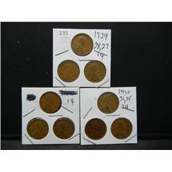 1925, 27, 27, 28, 29, 30, 30, 31, 35 Wheat Cents, (9) Coins