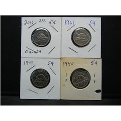 1940, 1961, 1977, 2016 Canada Nickels