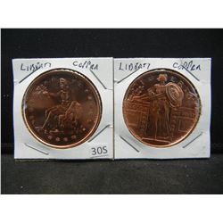 (2) Copper Round .999 Standing Liberty and Sitting Liberty Design