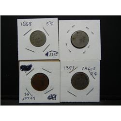 1868, 1893 (2) No Date Shield Nickels
