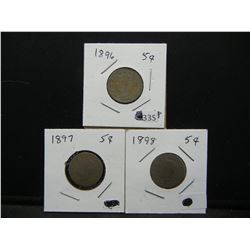 1896, 1897, 1898 V Nickels