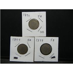 1896, 1897, 1898 V Nickels