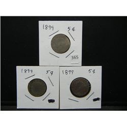 (3) 1899 V Nickels