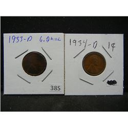 1933 D, 1934 D Wheat Cents