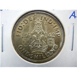 1942 Great Britain Silver Shilling.  AU.