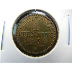 1869 Germany 1 Pfennig.