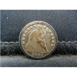 1847 Seated Half Dime.  Fine+ Details.  Reverse Marks.