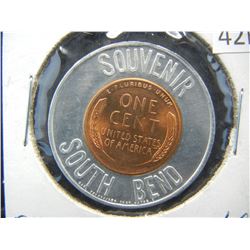 South Bend, Indiana.  Encased 1957-D Lincoln 1c.