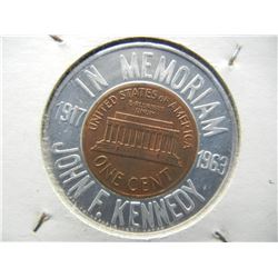 In Memoriam John F. Kennedy (1917-1963).  Encased 1963-D Lincoln 1c.