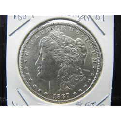 1887-S Morgan $1.  AU+.  Scarce Date.