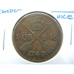 1747 Sweden 1 Ore.  Nice.  Scarce.