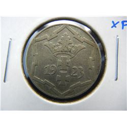1923 Danzig 10 Pfennig.  XF.  Scarce.