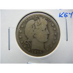 1915-S Barber 25c.  Semi-Key.  Good+.