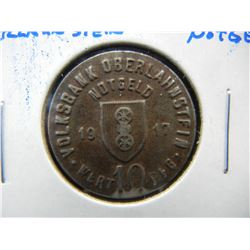 1917 Germany-Oberlahnstein 10 Pfennig Notgeld.  Uniface.  Rare.