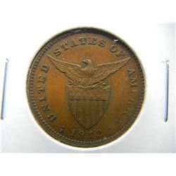 1912-S Philippines 1 Centavo.  AU.