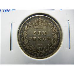 1896 Great Britain Silver 6 Pence.  XF+.