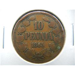 1865 Finland 10 Pennia.  Scarce.