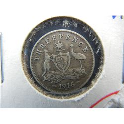 1916 Australia Silver 3 Pence.  VF.