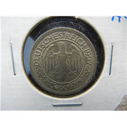 1927A Germany 50 Reichspfennig.  AU.