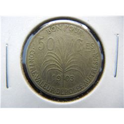 1903 Guadeloupe 50 Centimes.  Scarce.