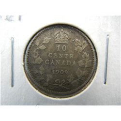 1909 Canada 10c.  Silver.  VF+.