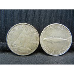 1967 & 1968 Canadian Dimes 50% Silver Coins.