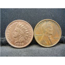 1909 Indian Cent and 1909-VDB Lincoln Cent.