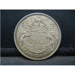 1942 Canada 50 Cents 80% Silver Half Dollar, Weighs 0.36 Troy Ounce.
