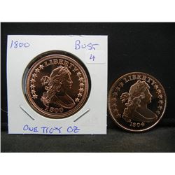 (2) One Troy Ounce Copper Rounds:  1800 and 1804 Bust Dollar.  Proof.