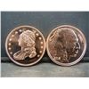 Image 1 : (2) One Troy Ounce Copper Rounds:  Capped Bust Half and 2015 Buffalo .  Proof.