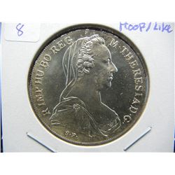 1780 Austria Maria Theresa Thaler (Probably struck 1940s).  Crown size silver coin.  Proof Like.