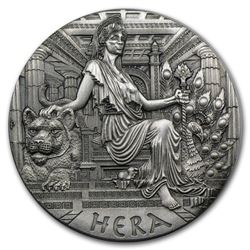 2015 Tuvalu 2 oz Ag Goddesses of Olympus Hera BU (HR\, Antiqued)