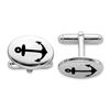 Image 1 : Sterling Silver Rhodium-plated Black Anchor Enamel Oval Cuff Link