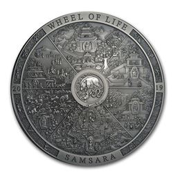 2019 Cook Islands 3 oz Antique Silver Samsara Wheel of Life