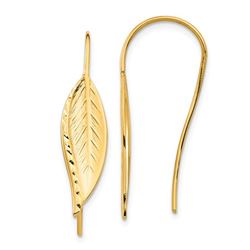 14k Yellow Gold Diamond-Cut Dangle Leaf Earrings