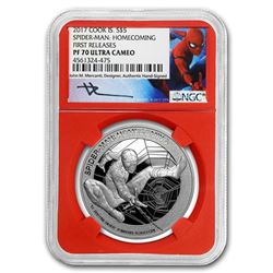 2017 1 oz Silver $5 Mercanti-Designed SPIDERMAN„¢ PF-70 NGC (FR)