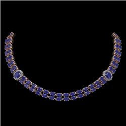 43.2 ctw Amethyst & Diamond Halo Necklace 10K Yellow Gold