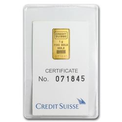 1 gram Gold Bar - Credit Suisse Statue of Liberty (In Assay)