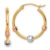 Image 1 : 14k Yellow Gold Tri-color Beads Hoop Earrings - 20 mm