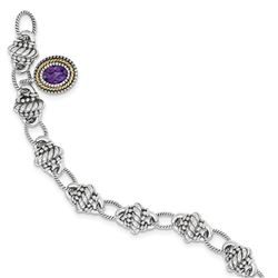 Sterling Silver w/14k Black Diamond Heart Link Bracelet