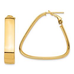 14k Yellow Gold Omega Back Triangle Hoop Earrings - 7x35 mm