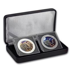 2018 Somalia 2-Coin 1 oz Silver Elephant Set Day/Night (Colored)