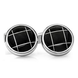 Stainless Steel Polished Black Stone Round Cuff Links