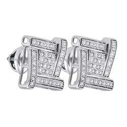 Sterling Silver Unisex Round Black Color Enhanced Diamond Solitaire Earrings 1/6 Cttw