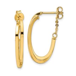 14k Yellow Gold Polished Hoop w/Chain Post Earrings - 39 mm