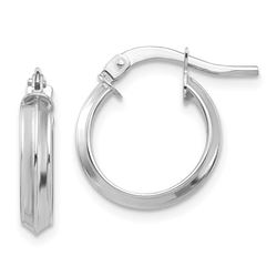 14k White Gold Polished Small 3 mm Hoop Earrings - 47 mm