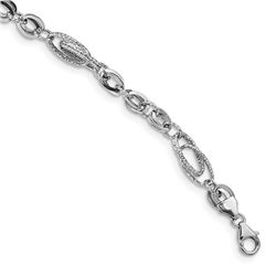 14k White Polished & Textured Oval Link Bracelet - 7.75 in.