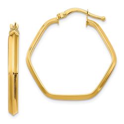 14k Yellow Gold 3x2 mm Knife Edge Hexagon Hoop Earrings - 42 mm